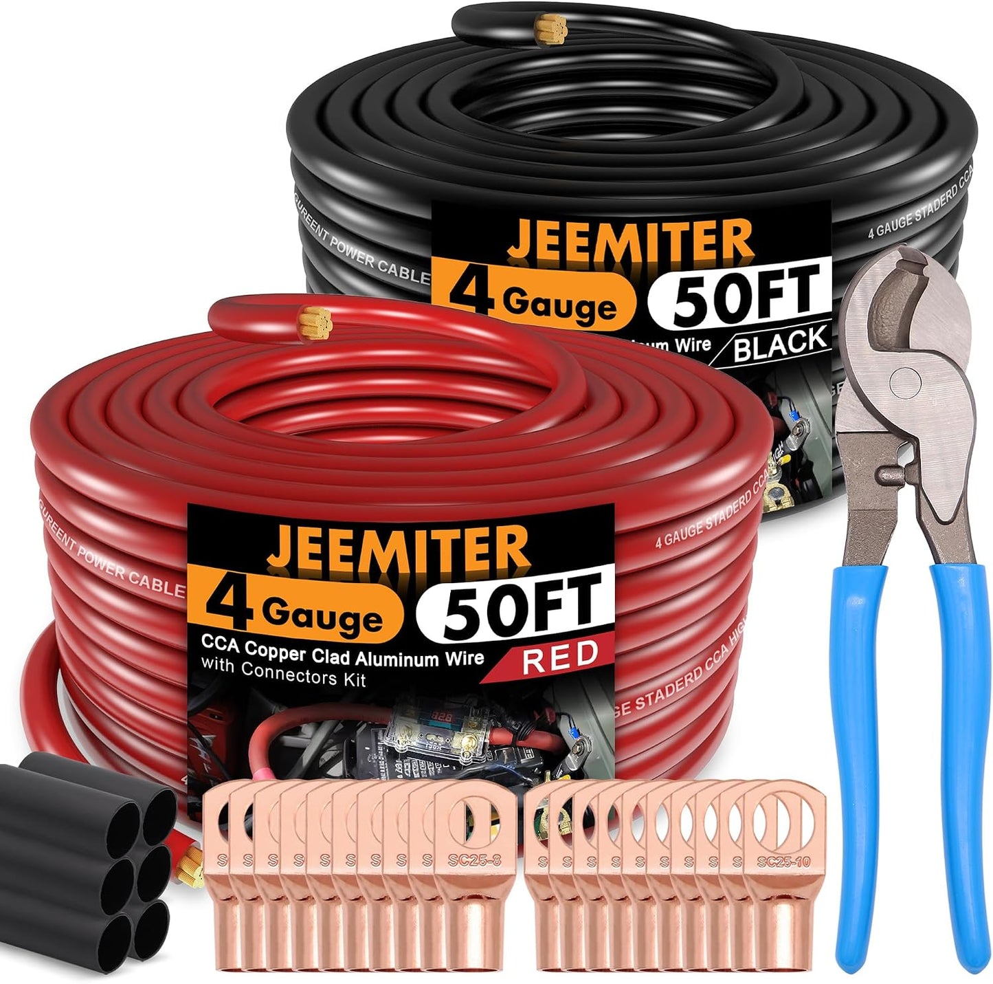 Kit cable 4 AWG 50pies rojo y negro 100pies total estéreo