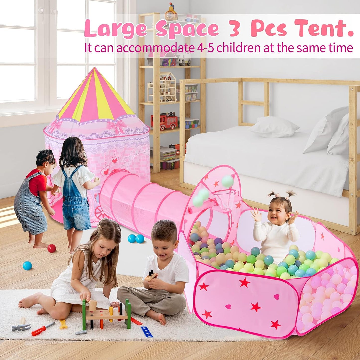 Tienda princesa 3 Pzas túnel gateo piscina pelotas para