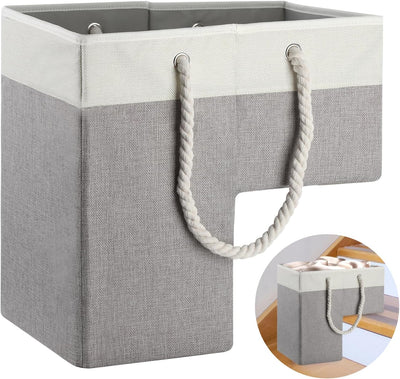Cesta plegable lino para escaleras 16pulg con asas algodón