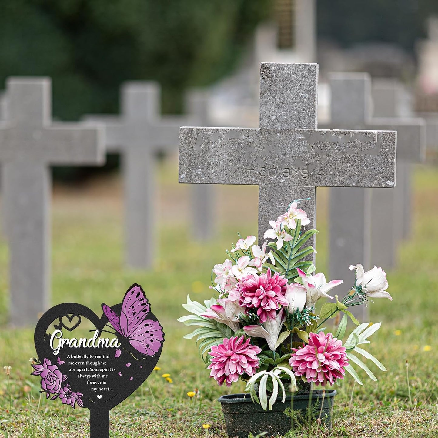Estaca mariposa tumba corazón negro decoración
