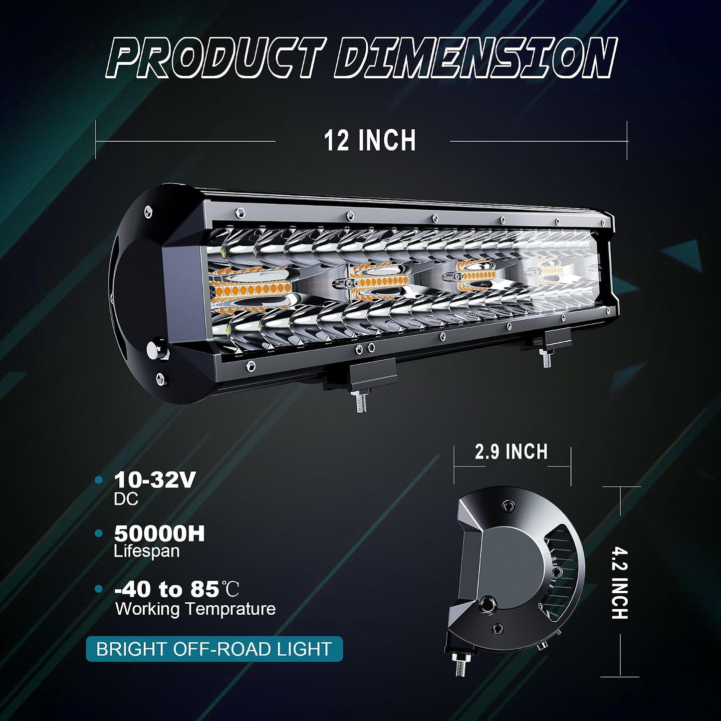 Barra luz LED 12pulg 72W estroboscópica blanca/ámbar