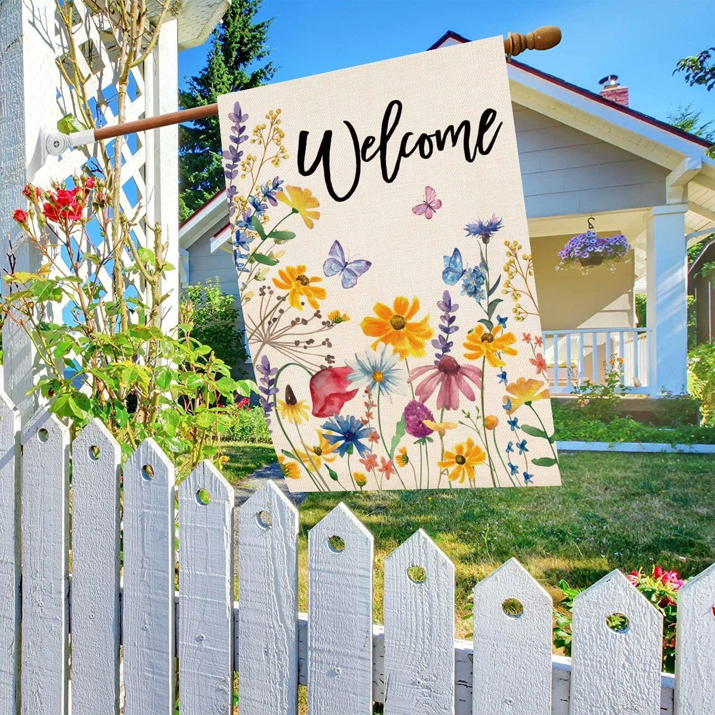Bandera patio doble cara hojas florales 28x40pulg