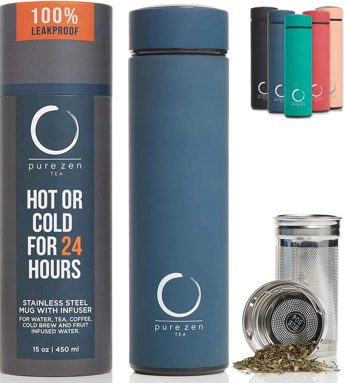 Termo acero inox con infusor 15oz color azul