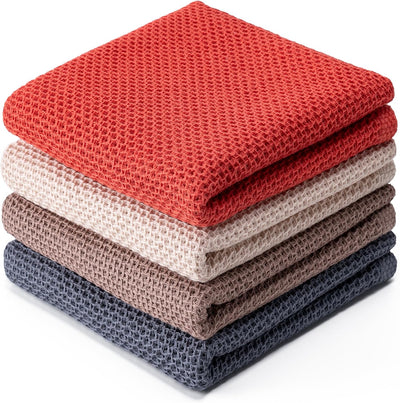 4 Pzas Paños cocina algodón tejido gofre 13x28pulg