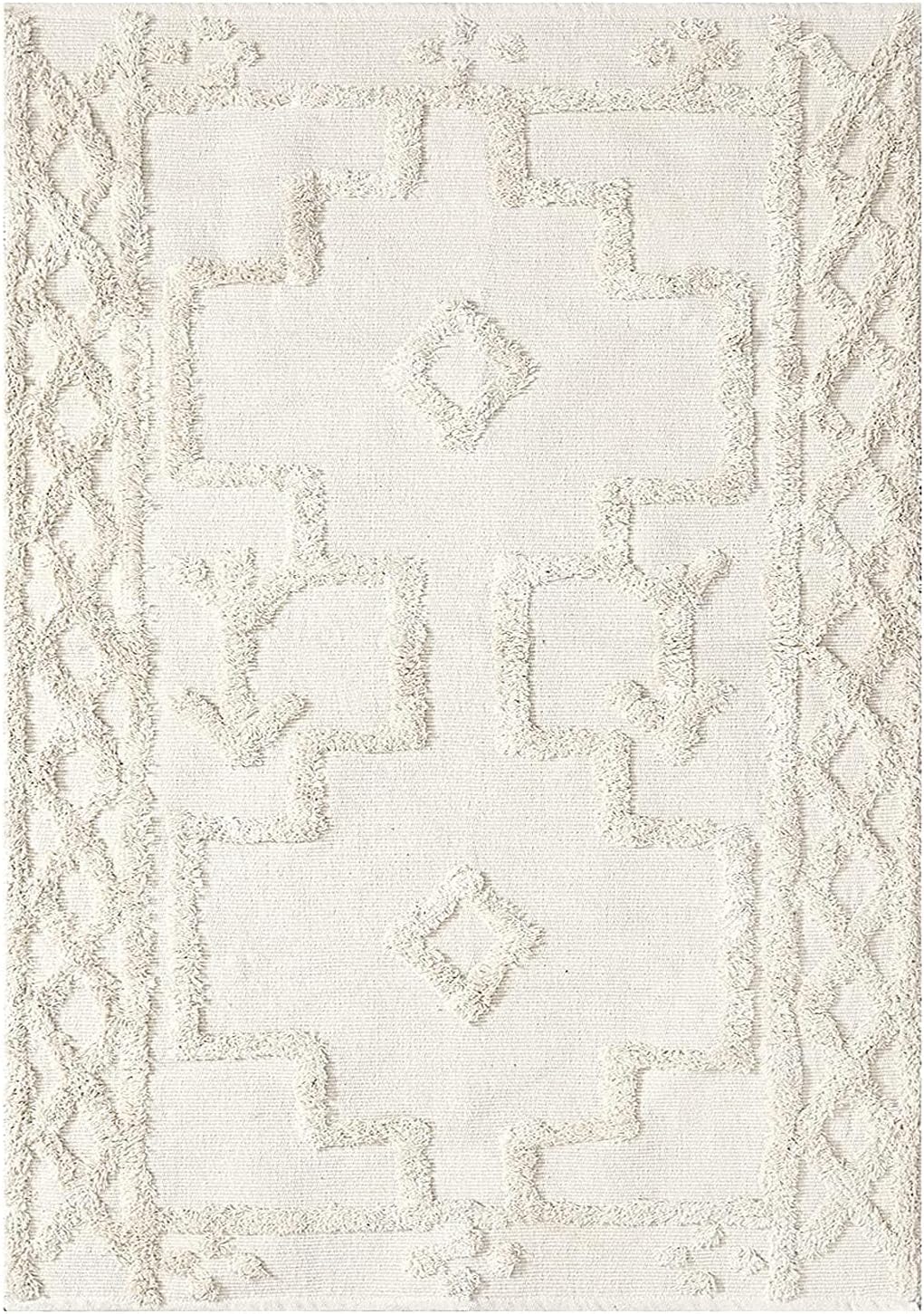 Alfombra bohemia 3x5ft algodón lavable crema dormitorio