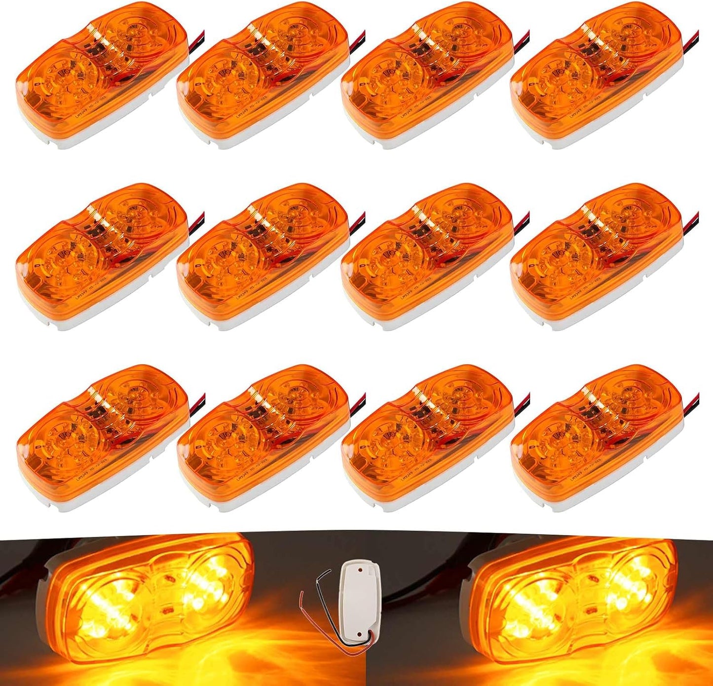 12 Pzas Luces LED Marcadoras RV 10 LEDs Ámbar 12V