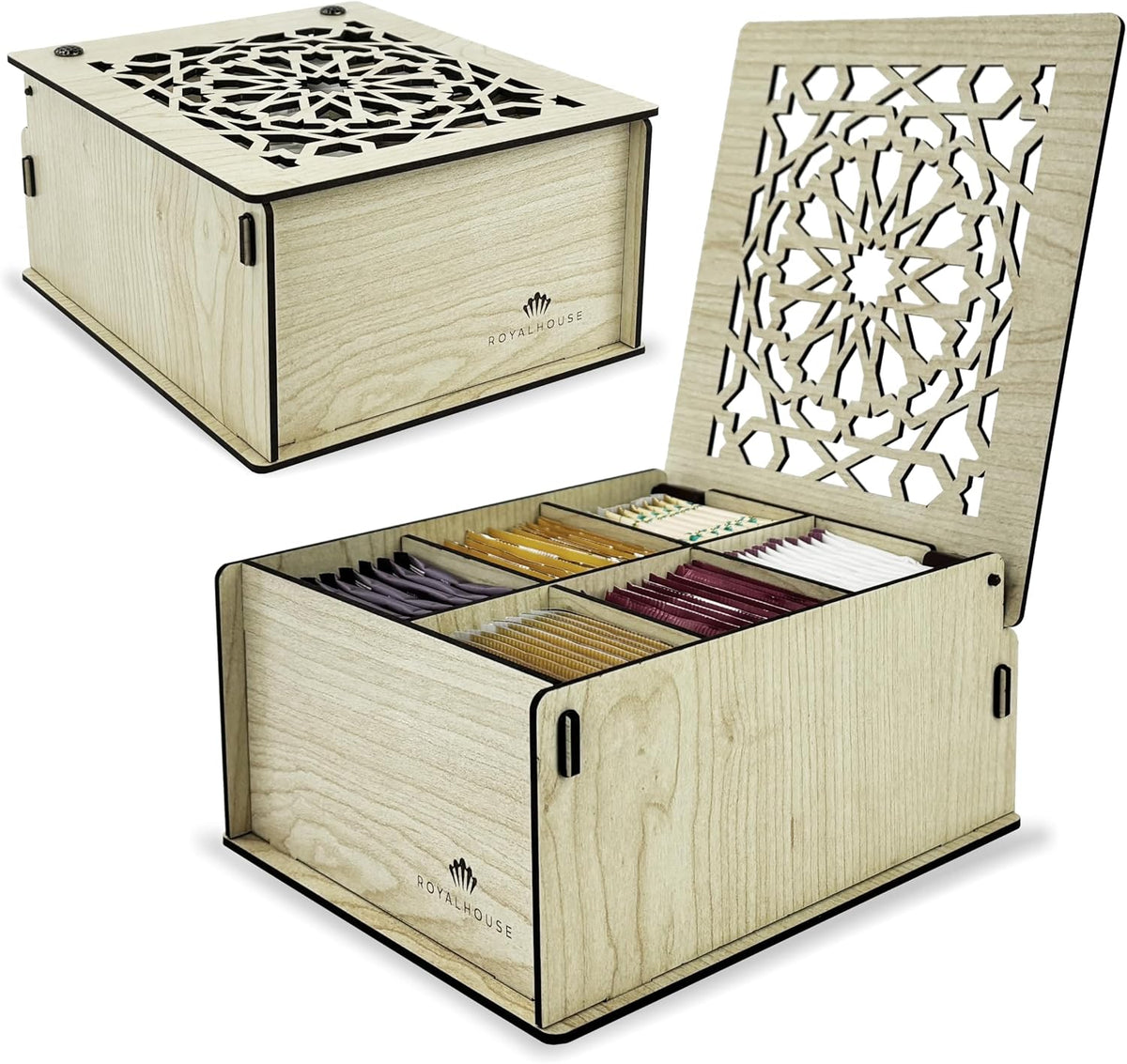 Caja organizadora madera té 6 compartimentos multifuncional