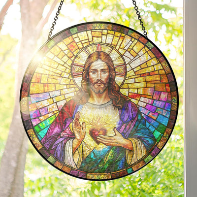 Colgante vitral cristiano para ventana 10pulg regalo fe
