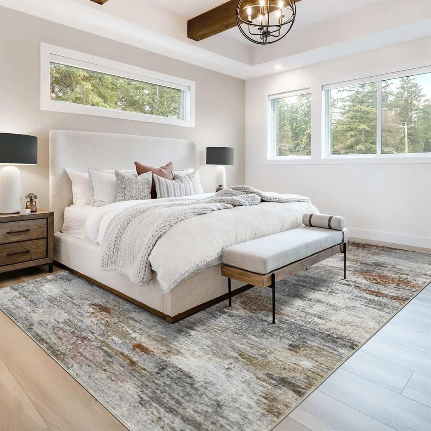 Alfombra sala 5x7 lavable neutra moderna para dormitorio