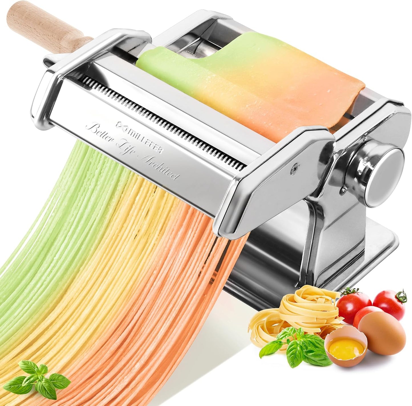 Máquina pasta 9 ajustes rodillos dobles 2en1 cortador espaguetis