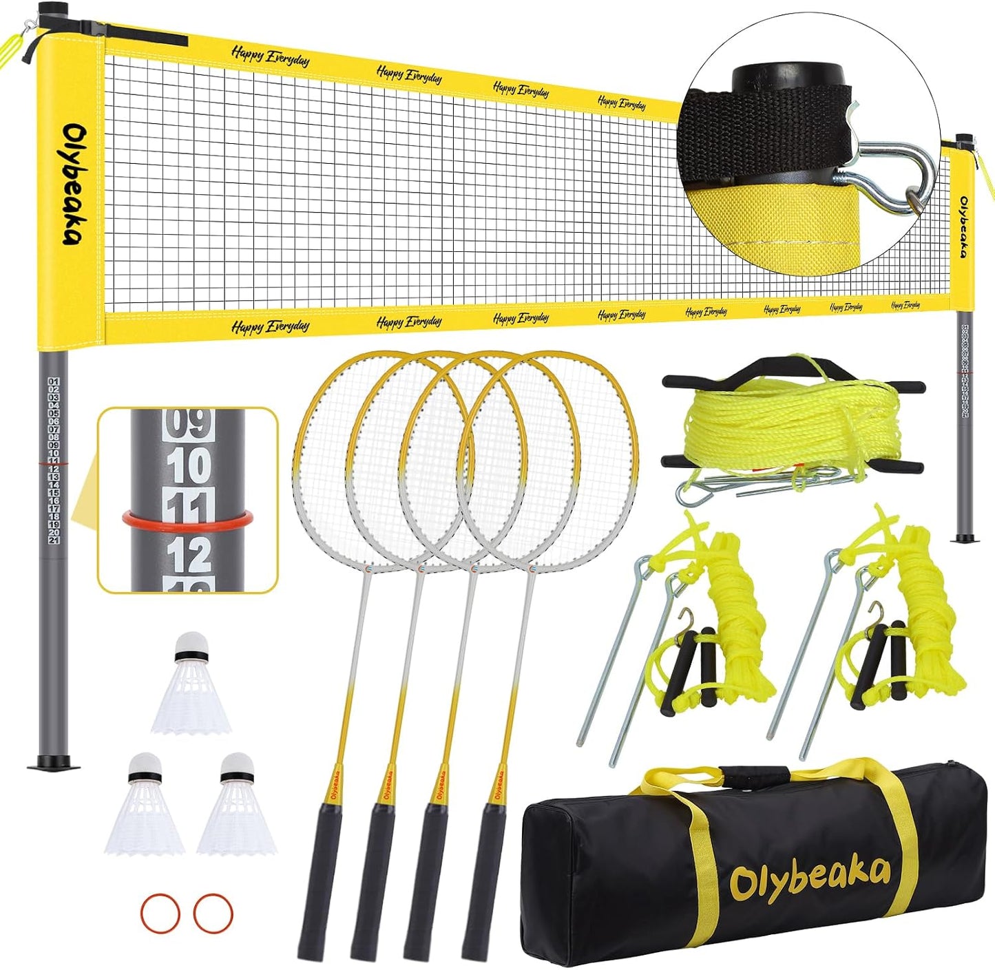 Set bádminton exterior 20ft con 4 raquetas aluminio carbono