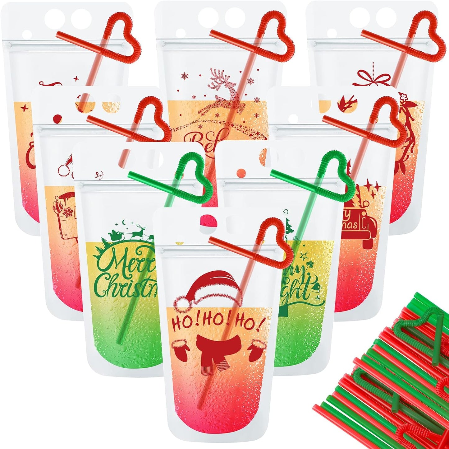 Set 24 bolsas bebida Navidad con popote clásico
