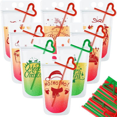 Set 24 bolsas bebida Navidad con popote clásico