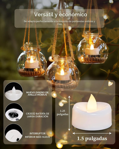 Velas LED realistas a pilas 24uds 200h para decoración