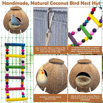 Cabaña colgante para pájaros con escalera fibra coco