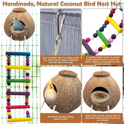 Cabaña colgante para pájaros con escalera fibra coco