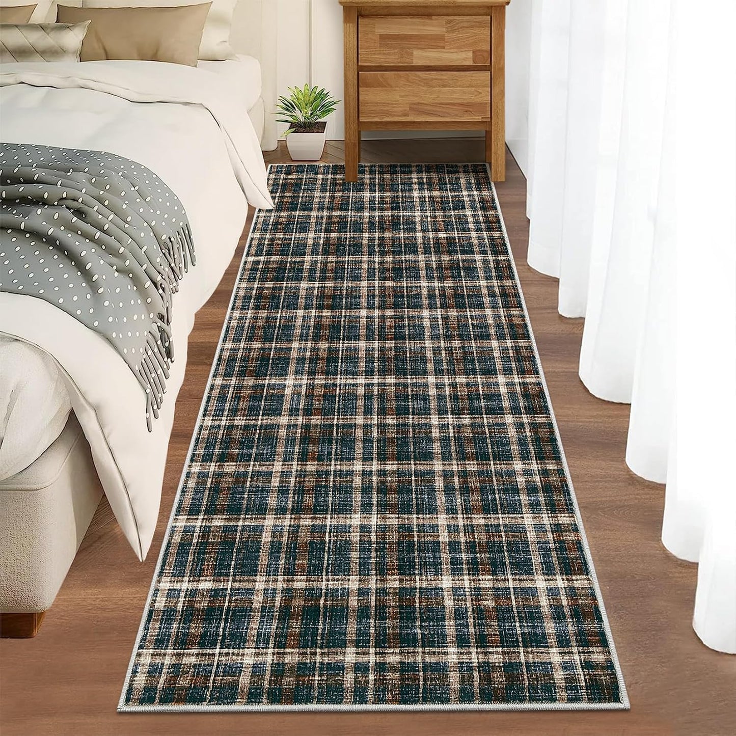 Alfombra pasillo a cuadros 2x6ft antiderrap negro