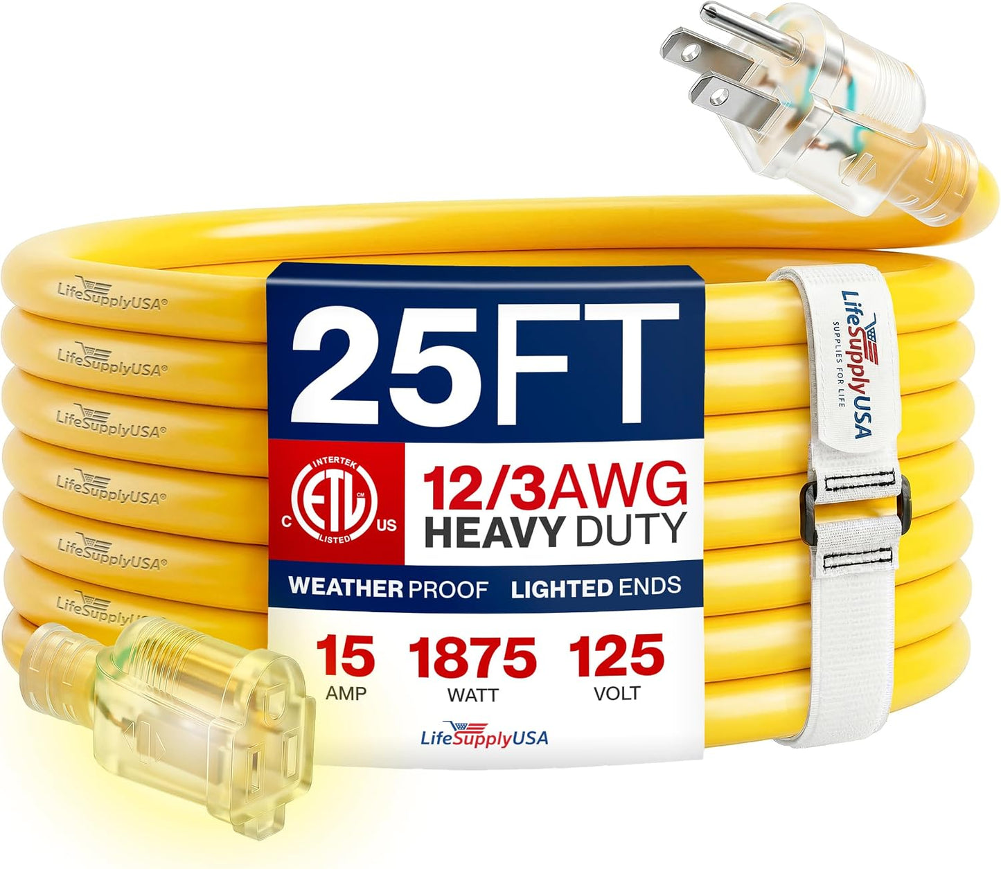 Cable extensión 25ft 12/3 SJTW impermeable 15A 125V