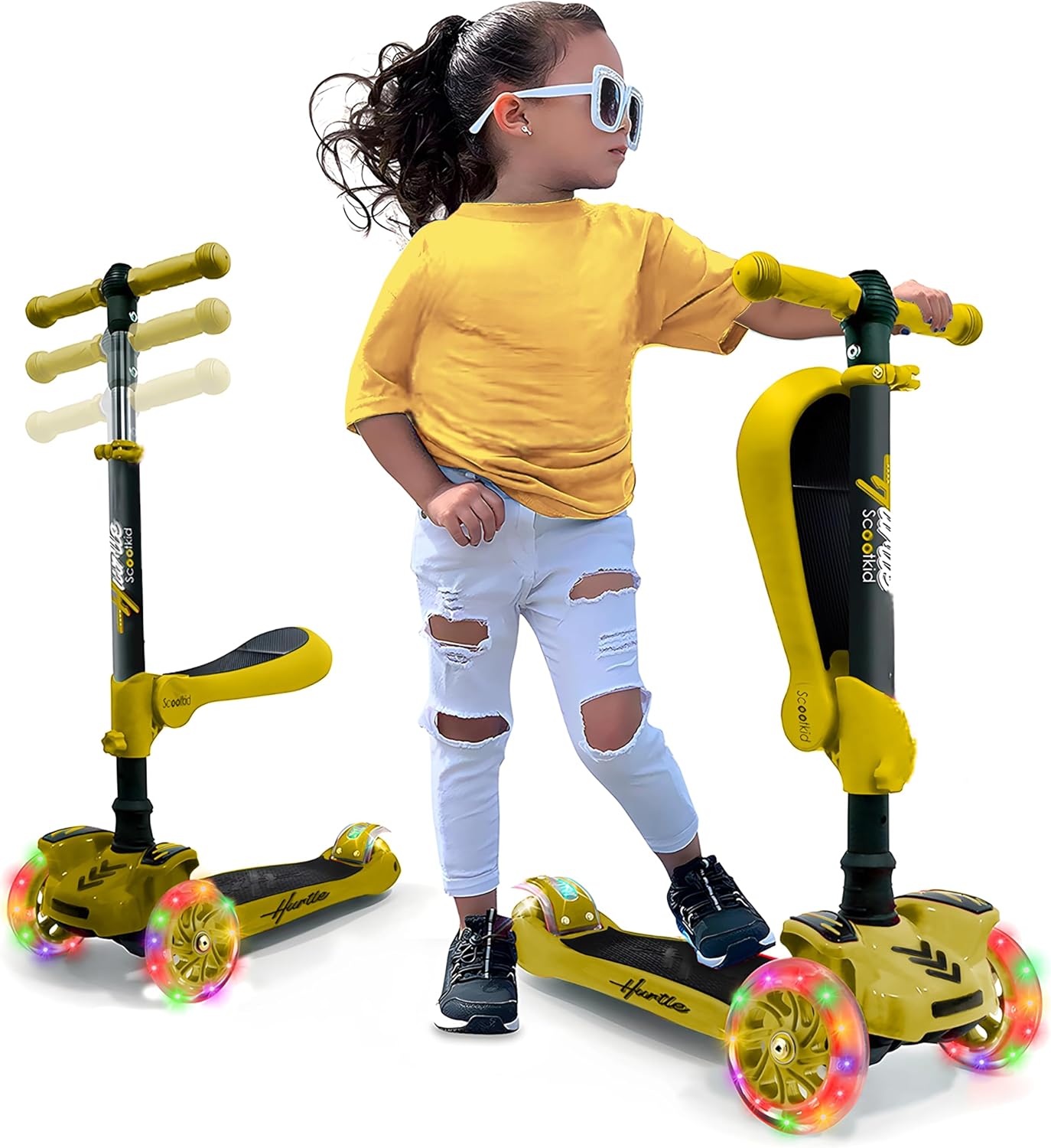 Patinete 3 ruedas niños luces LED manubrio ajustable