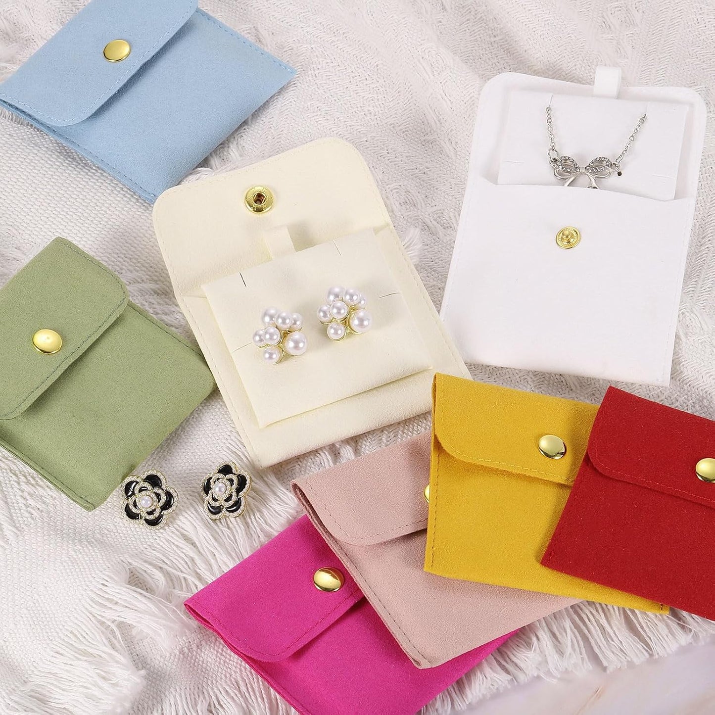 5 Bolsas Microfibra para Joyas con Botón Presión Azul