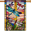 Bandera jardín libélula estilo vitral 28x40"