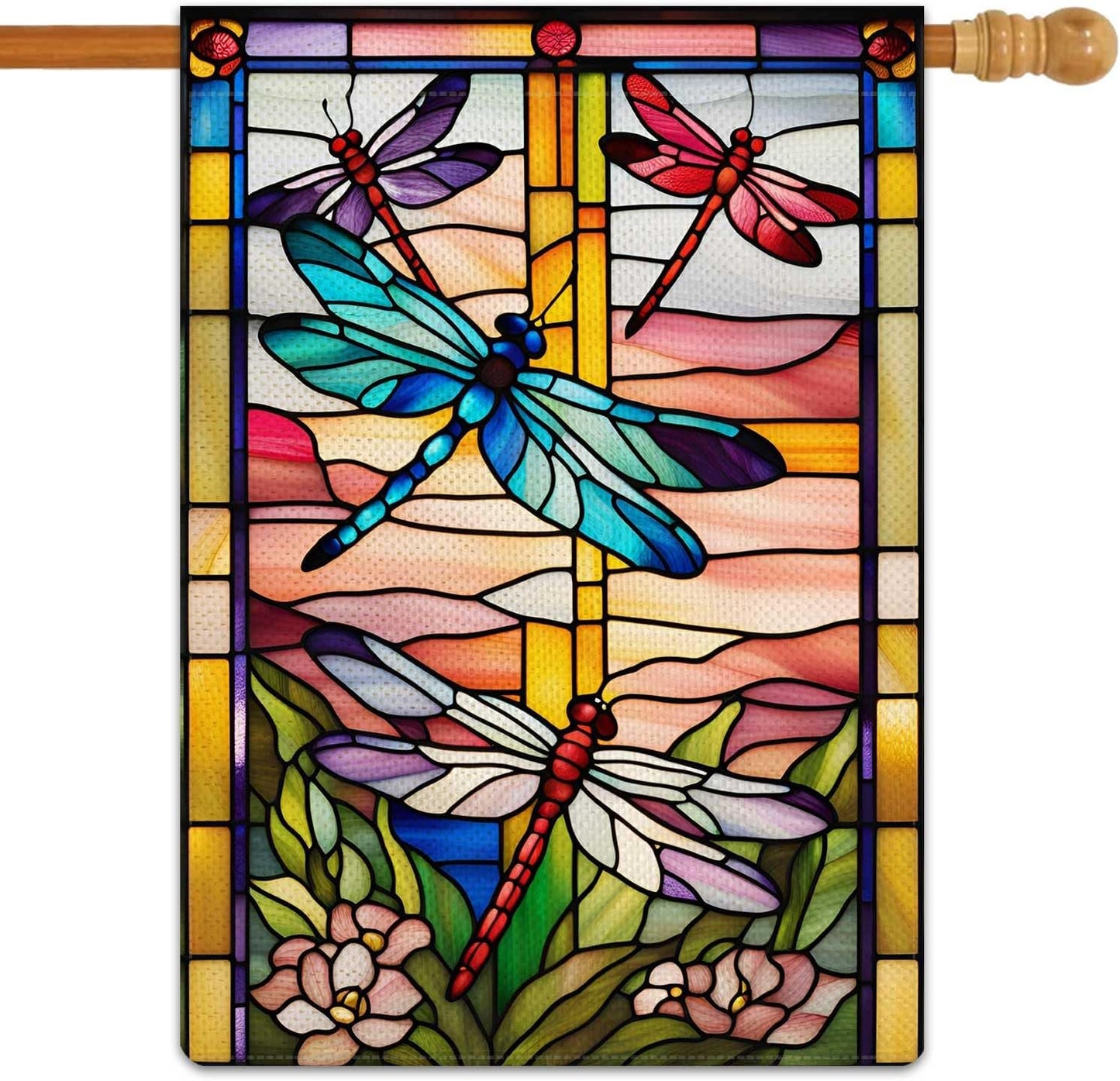 Bandera jardín libélula estilo vitral 28x40"
