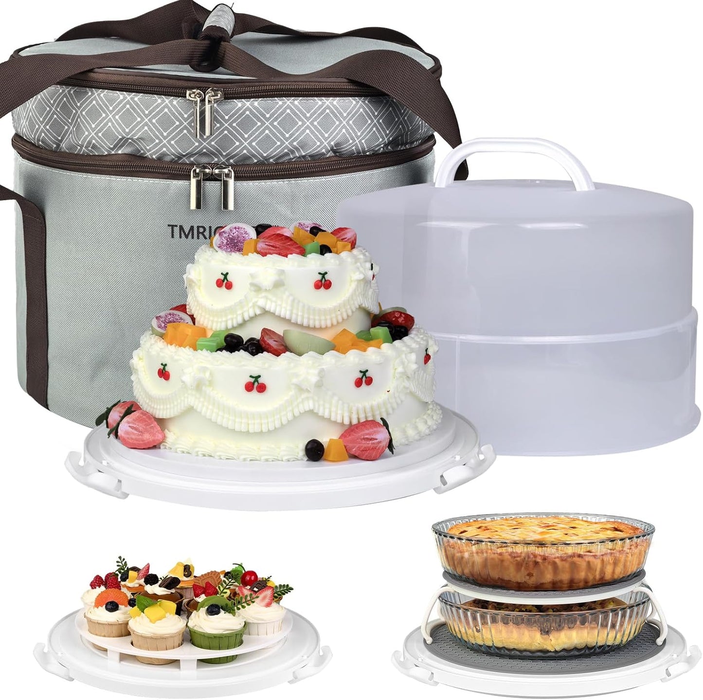 Contenedor pasteles 12" con tapa asas bolsa aislada
