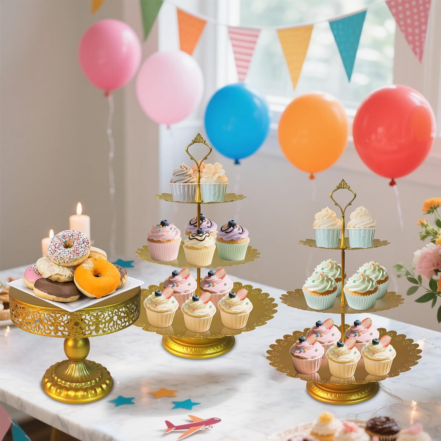 Set 5 Pzas Soportes Dorados para Tartas y Cupcakes