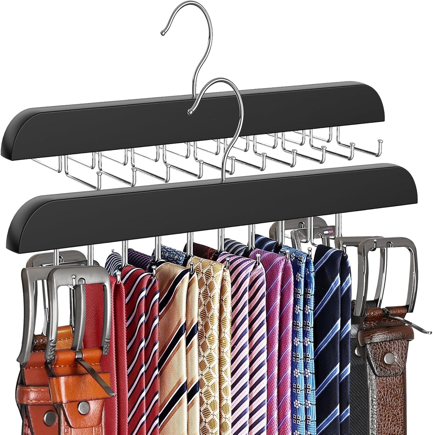 Organiz. corbatas y cinturones madera 20 ganchos plegables