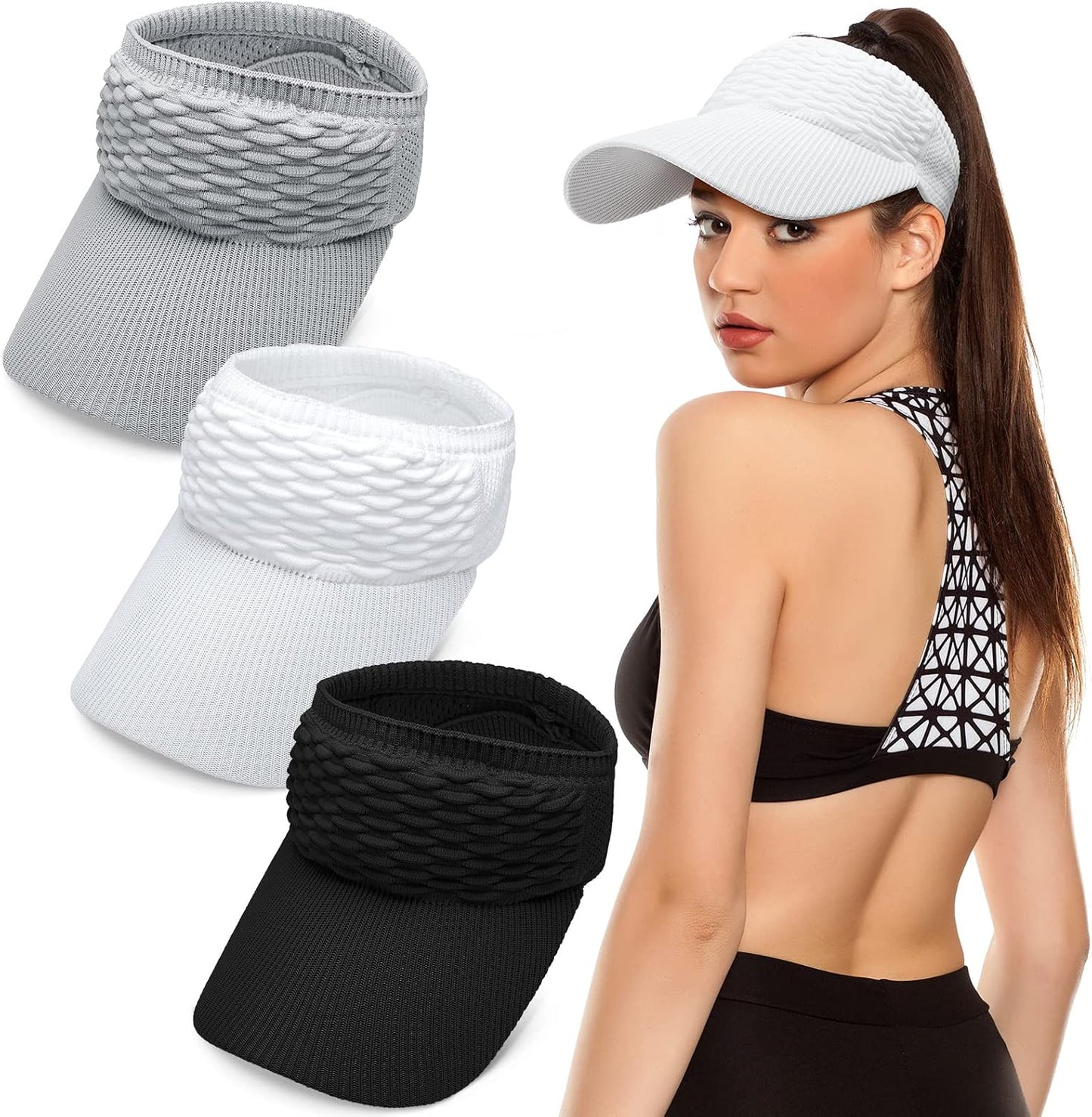 3 Pzas Sombrero Visera Mujer Verano Elástico Ala Ancha Golf