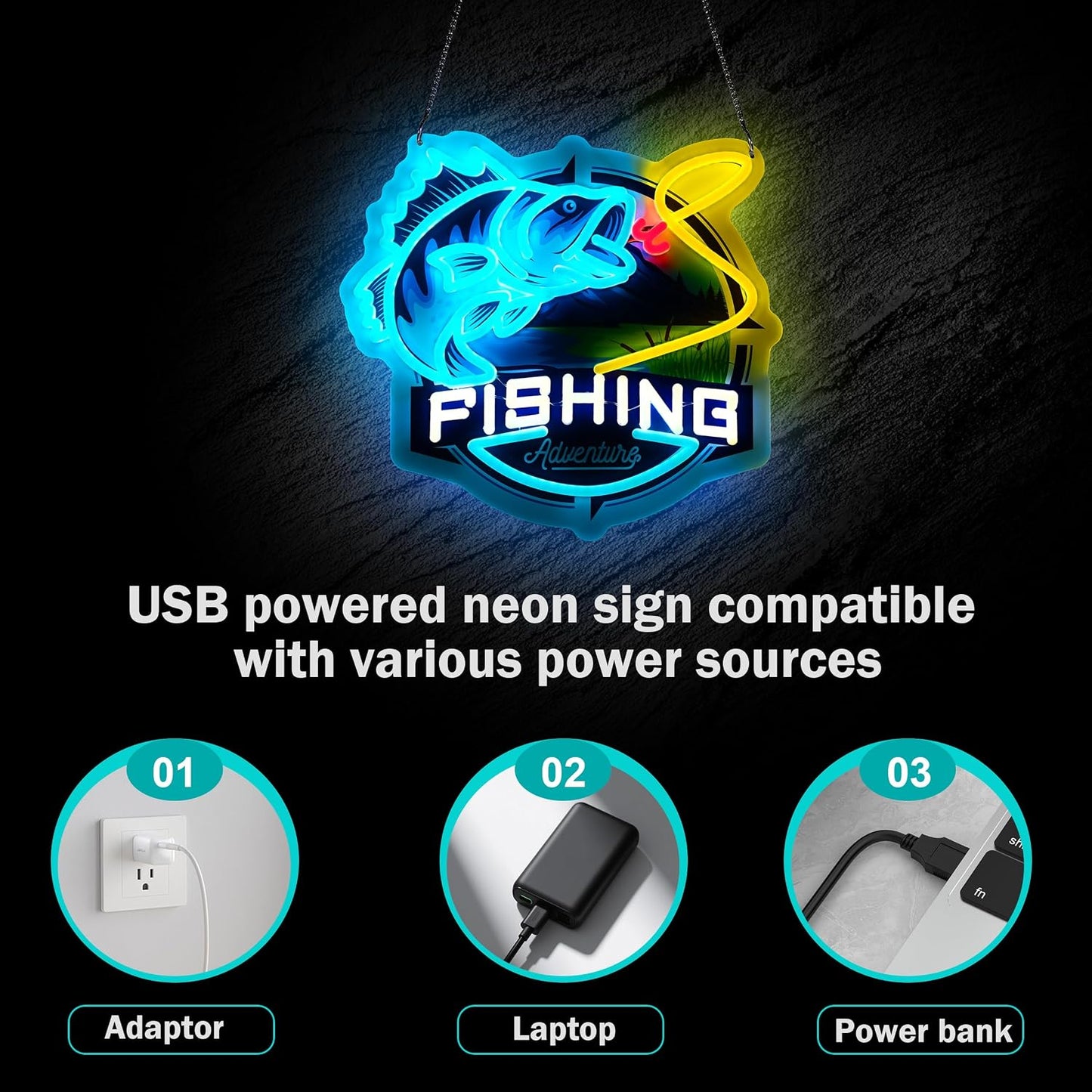 Letrero neón pesca con interruptor fiestas hogar