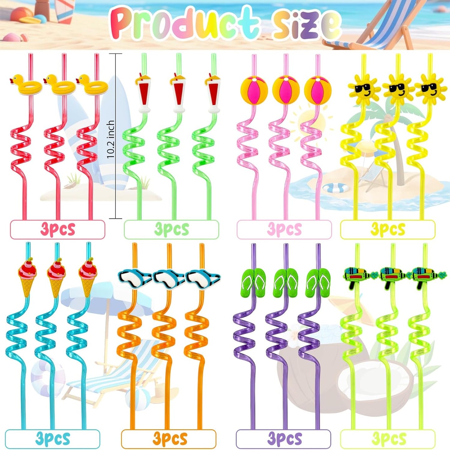 24 Popotes Hawaiano Reutilizable Plástico Temática Luau
