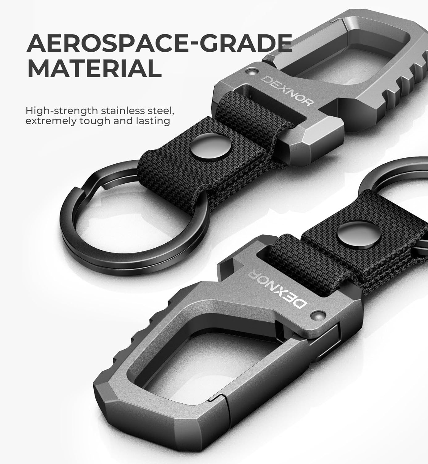 Llavero resistente mosquetón acero inox EDC negro