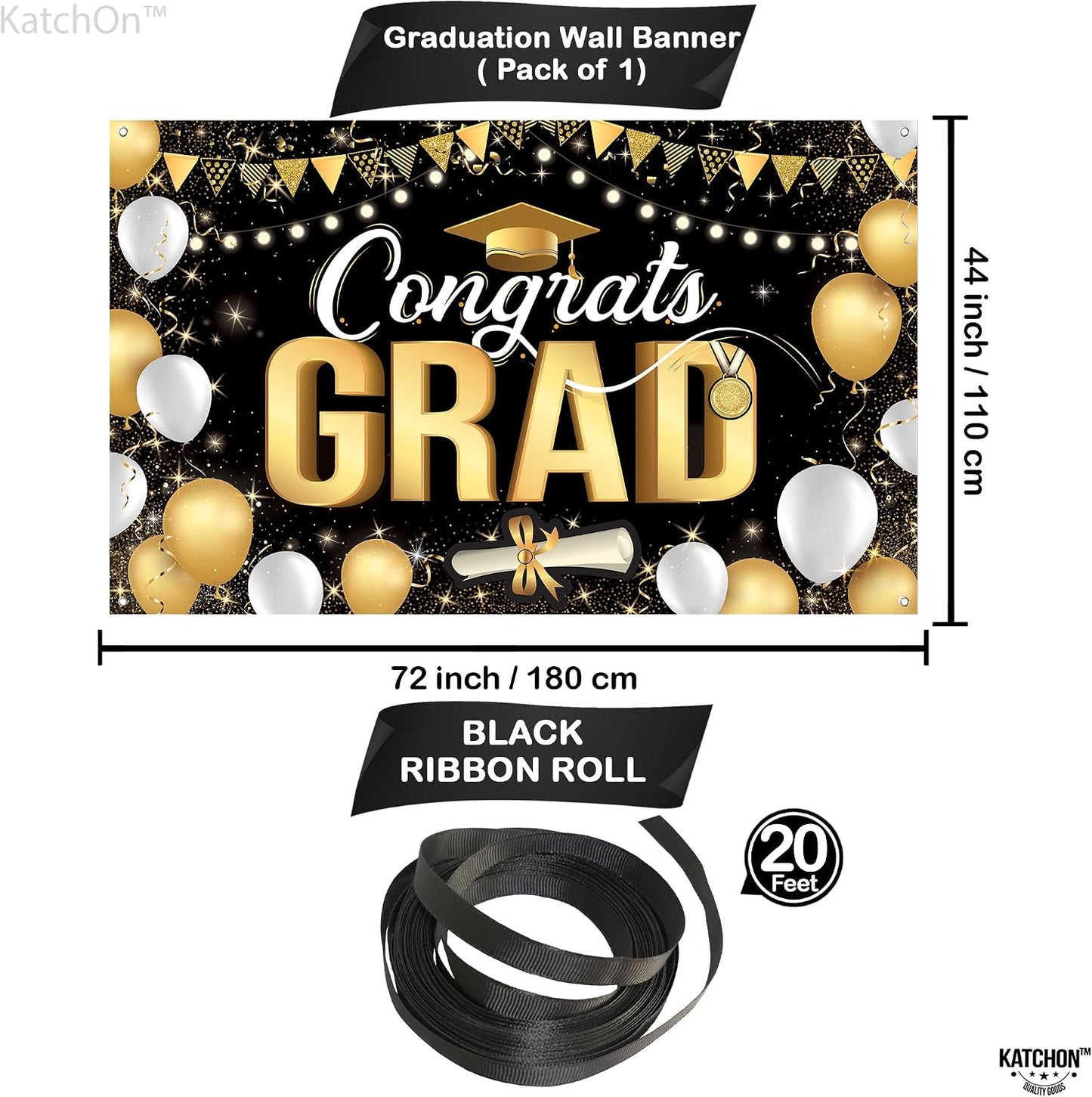 Pancarta graduación 72x44pulg negro y dorado telón fiesta