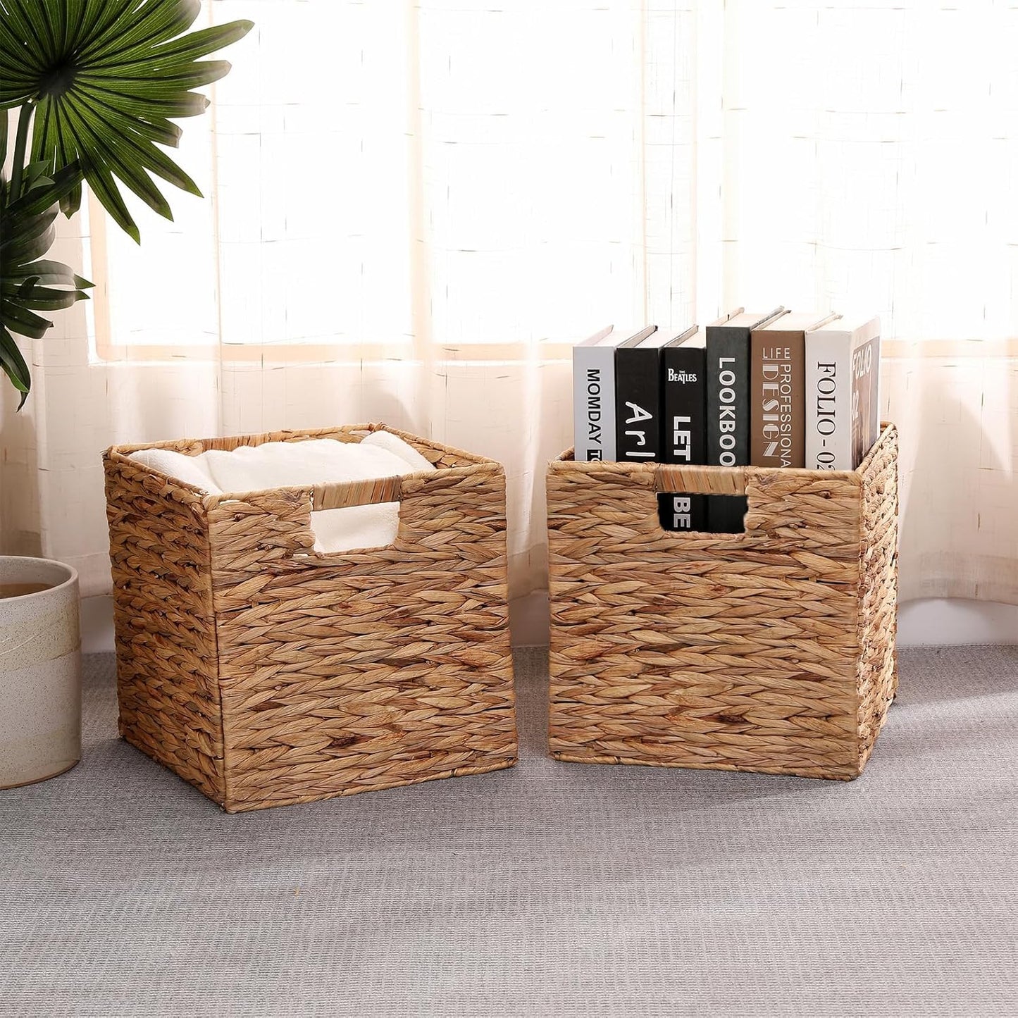 2 Pzas Cestas Mimbre 11x11" Plegables