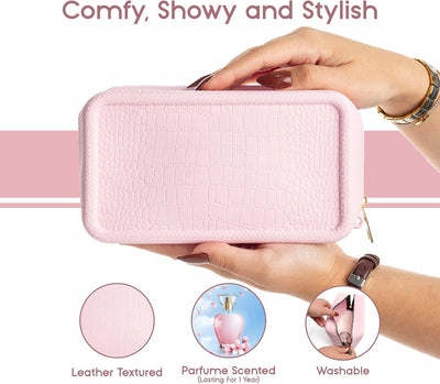Bolsa maquillaje silicona impermeable textura cuero aroma rosa
