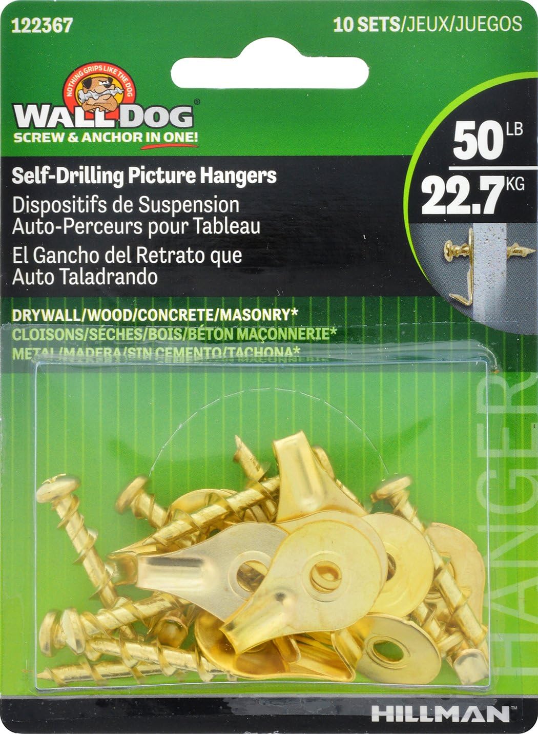 Perros de pared autoperforantes con gancho 10 pzas