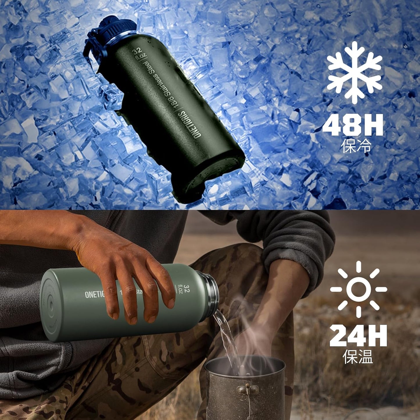 Botella agua aislada 32oz acero inox con pajilla tapas funda