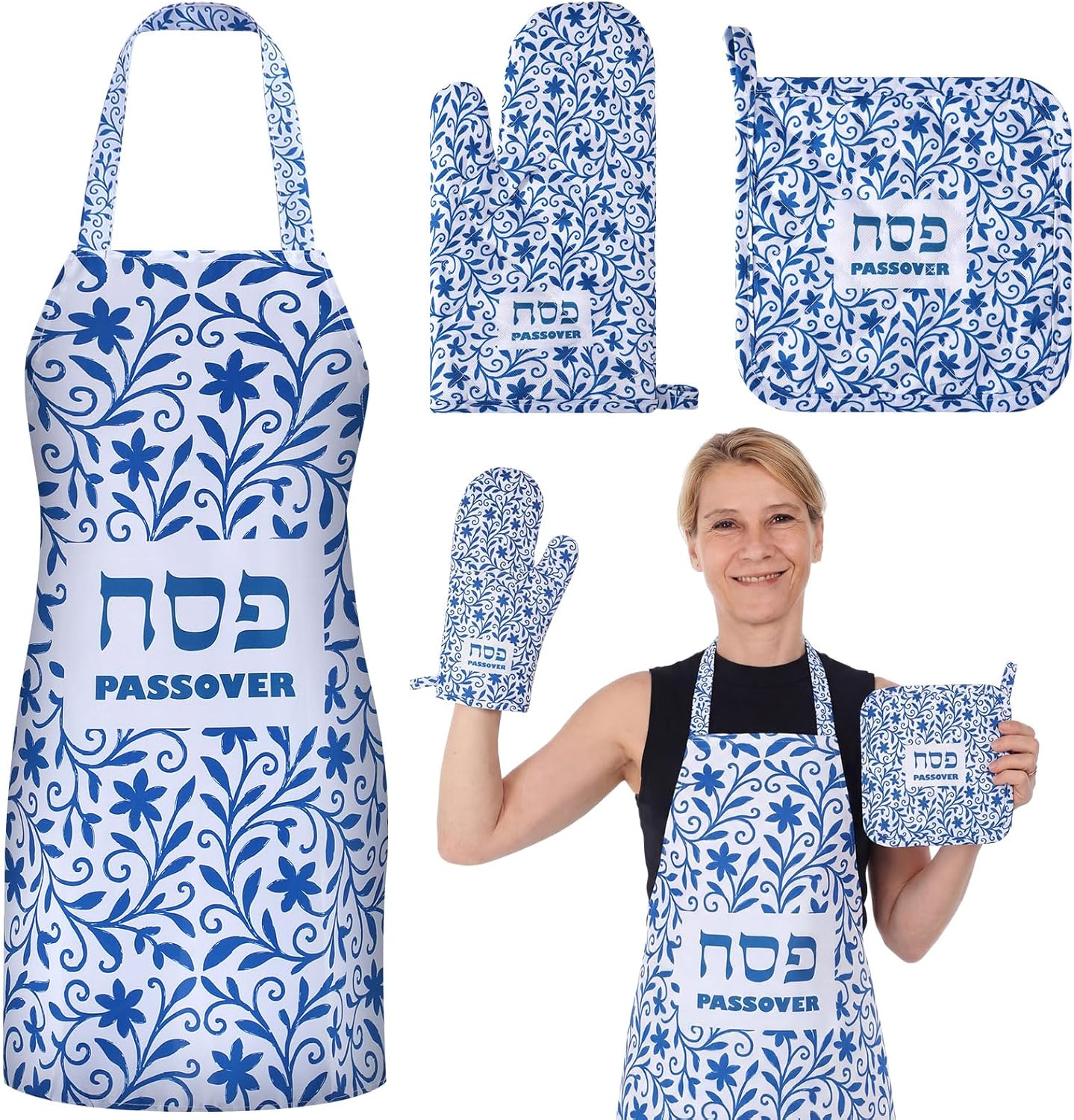 Juego accesorios cocina Pascua delantal soporte ollas guantes