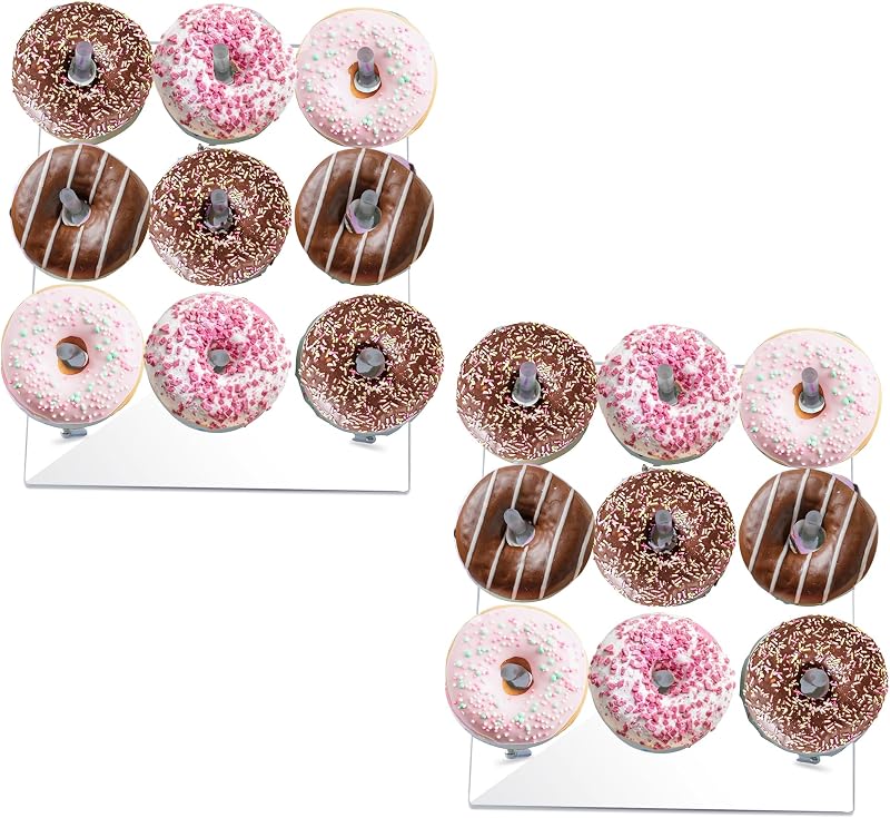 Soporte donas acrílico transparente pack 2 fiestas
