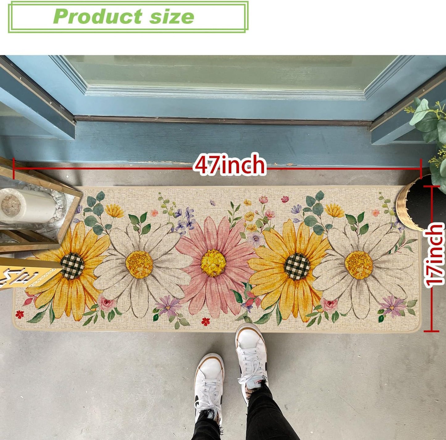 Tapete floral exterior girasol perfil bajo goma antideslizante