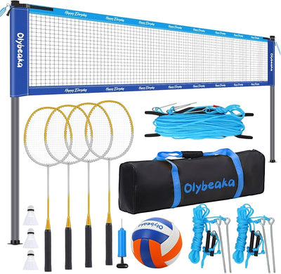 Conjunto bádminton y voleibol 4 raquetas 3 pajaritos