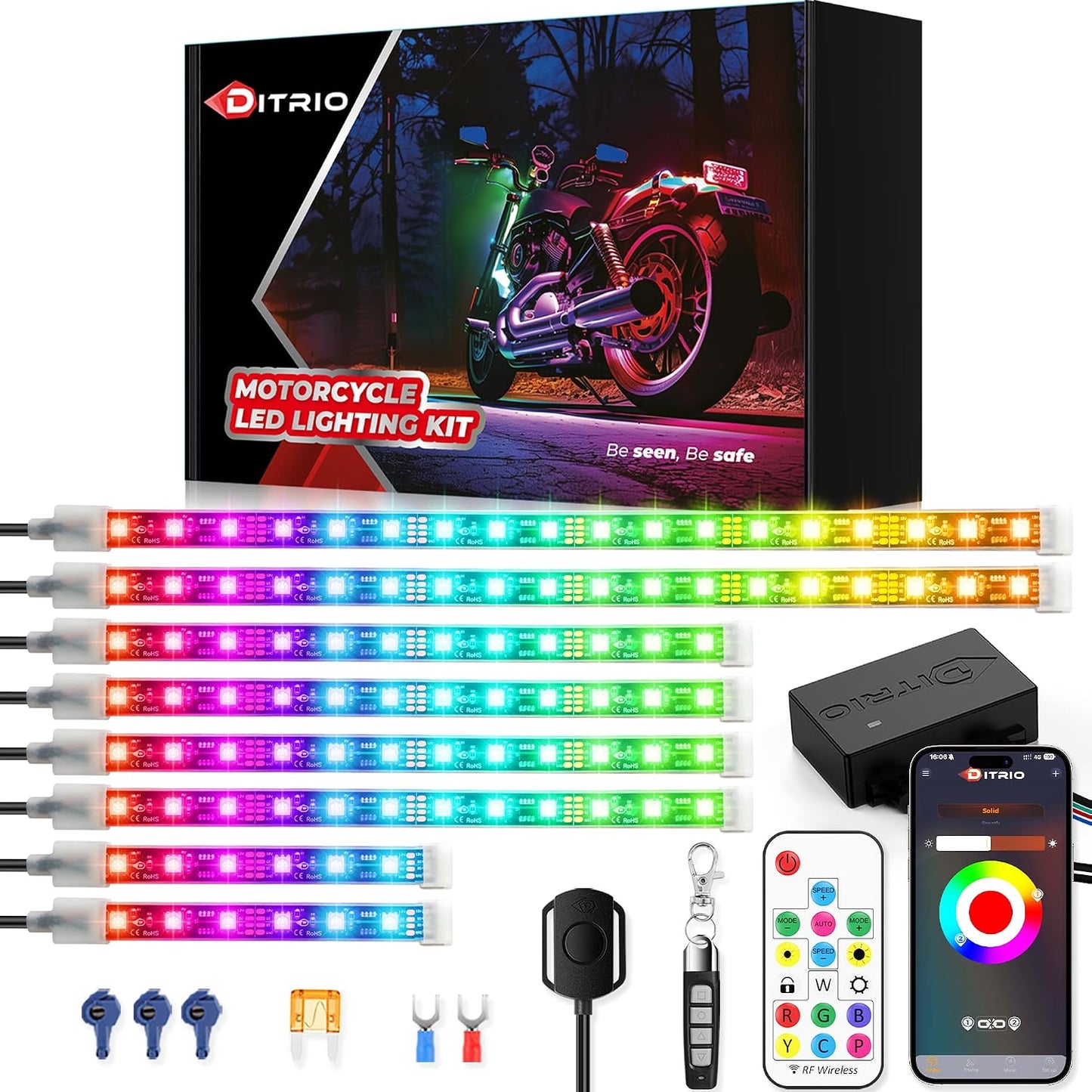 8 Luces LED Motocicleta con Giro Freno Control APP RGB 12V