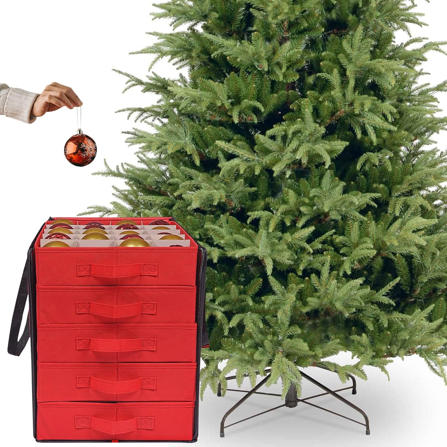 Caja almacenamiento adornos navideños 5 bandejas 100 pzas