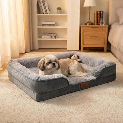 Cama ortopédica perros espuma gel funda impermeable gris 30pulg