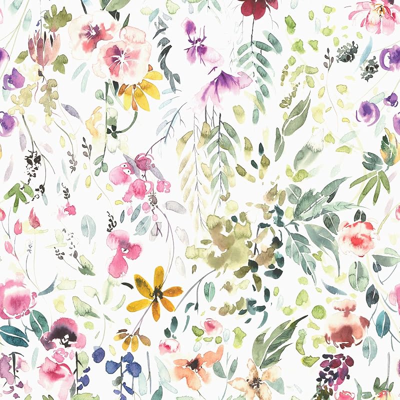 Papel tapiz floral autoadhesivo 17.7x354" dormitorio baño