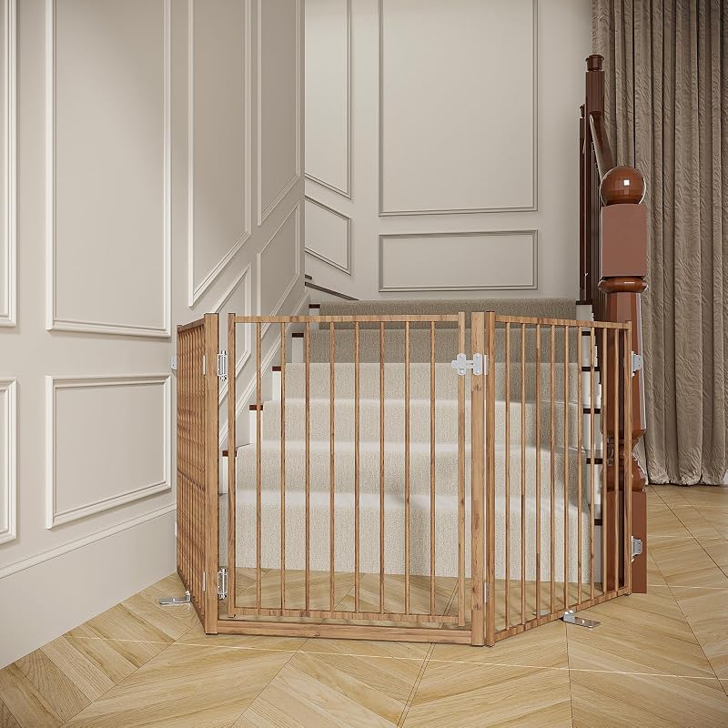 Puerta plegable para mascotas 30x78" con patas marrón