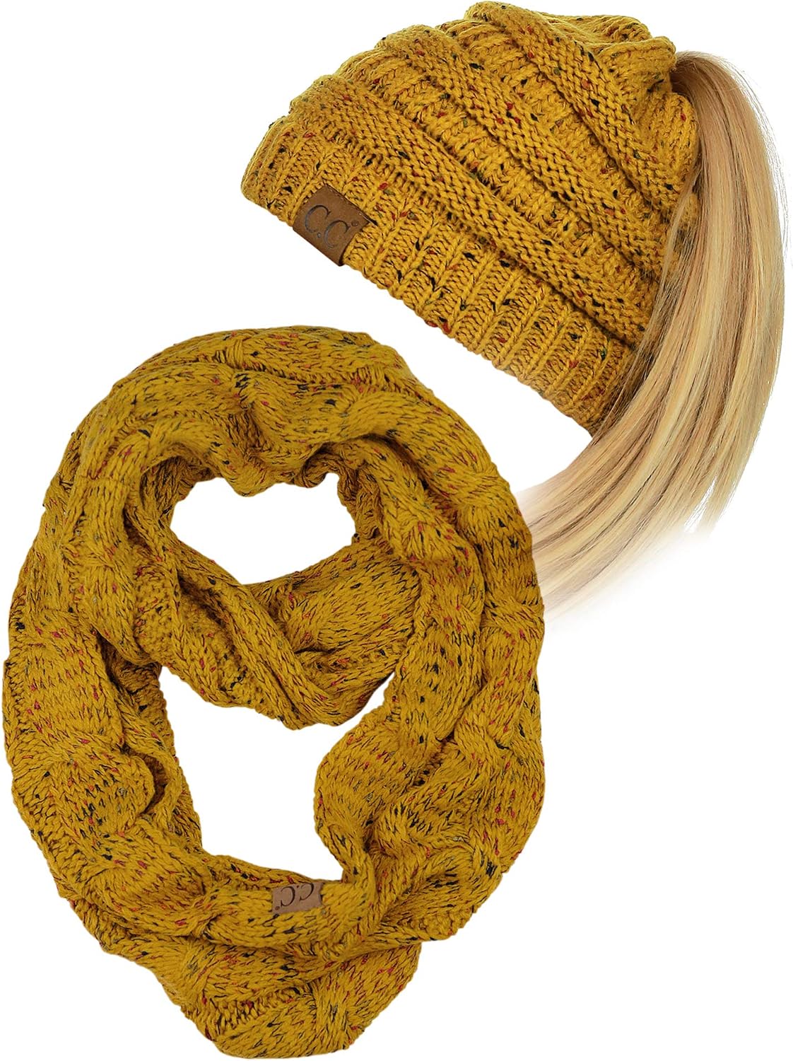 Kit gorro punto trenzado y bufanda Infinity Loop colorido