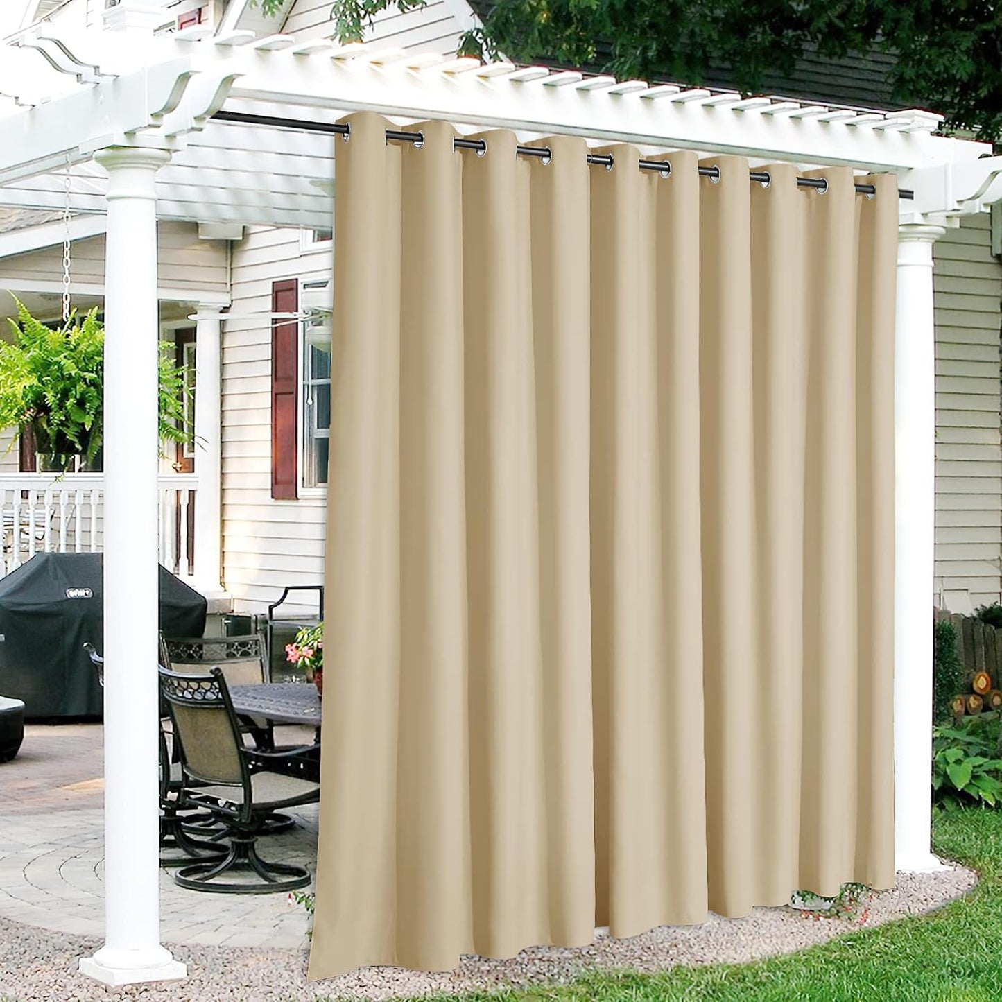 Cortina patio impermeable 150x95pulg beige