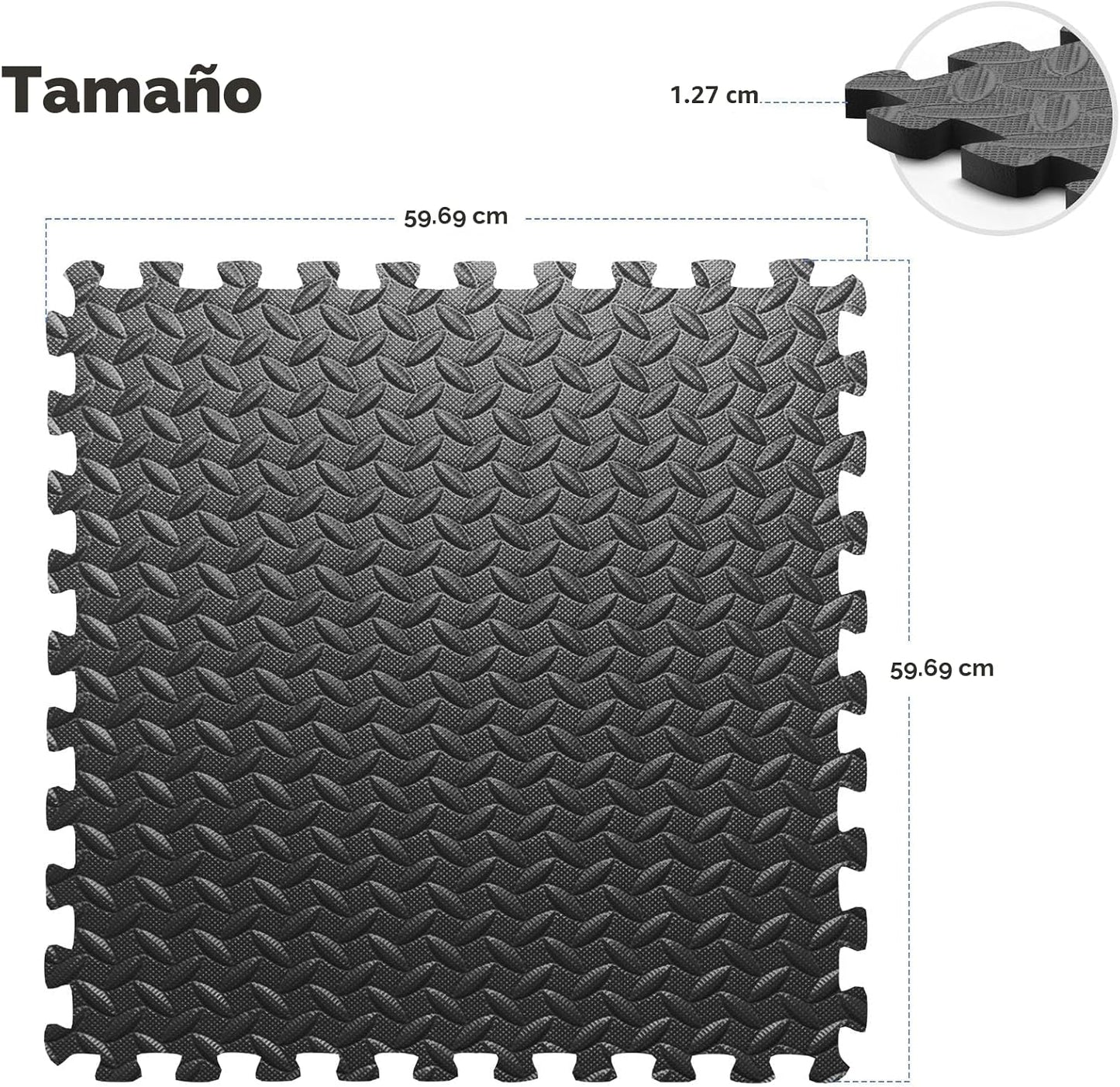 Tapete gimnasio espuma EVA entrelazada 24x24pulg negro